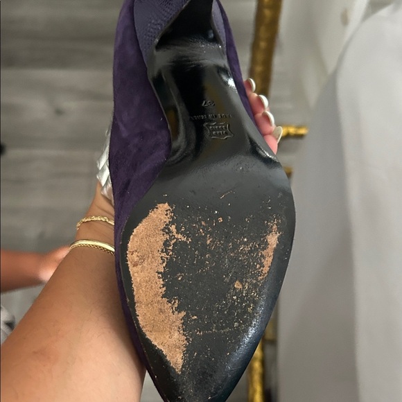 Vintage Regal Victorian Leather Metalic Trim Purple Heels with Silver 37 - Picture 3 of 7